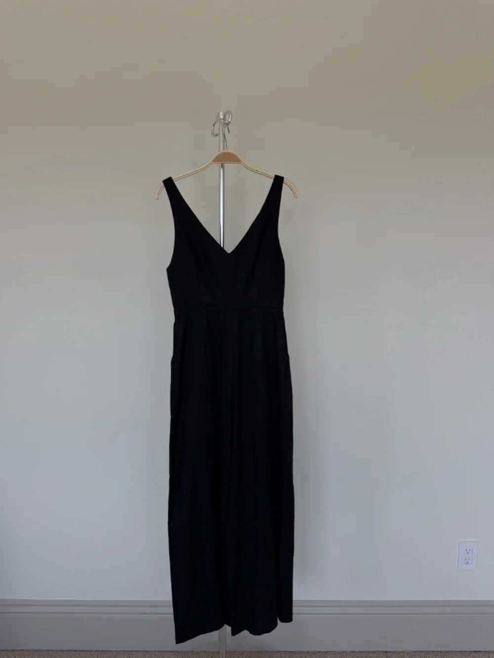 Reformation  Black Linen Blend Button Wide Leg Jumpsuit with Pockets